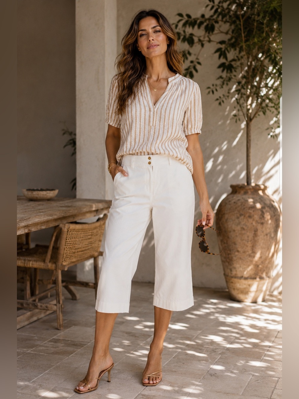 Chico’s Striped Linen Blend Blouse Size 3 (US 16)